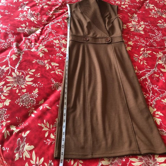 Rich Brown Shawl-Collar Blazer-Like Sleeveless Sweater Dress - Size XXS - Picture 11 of 16